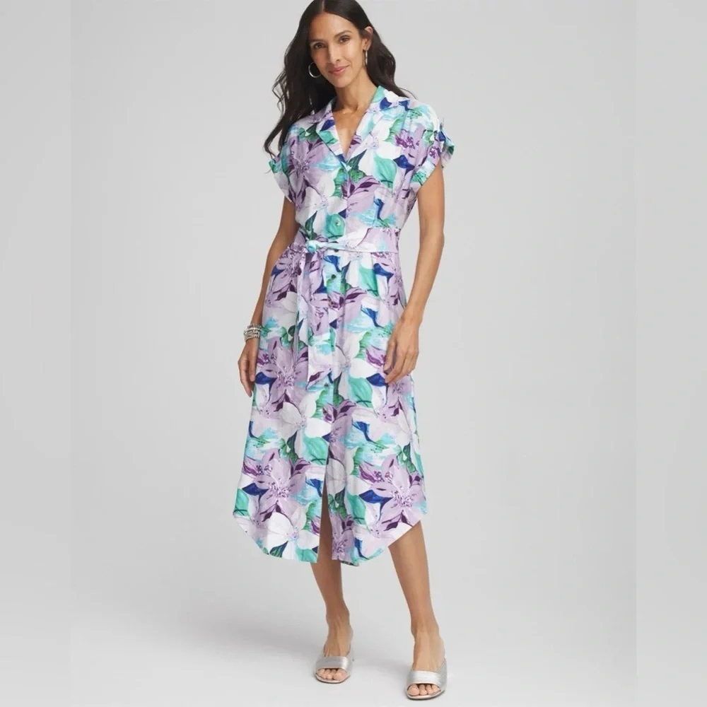 Chico's Hammered Rayon Midi Floral
Shirtdress - Picture 1 of 11